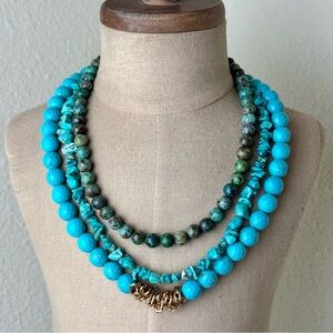 Upcycled handmade beaded three strand Howlite necklace